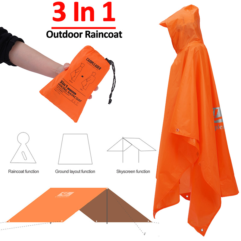 Camping Rain Poncho - Manteau imperméable d'extérieur 3 en 1,
