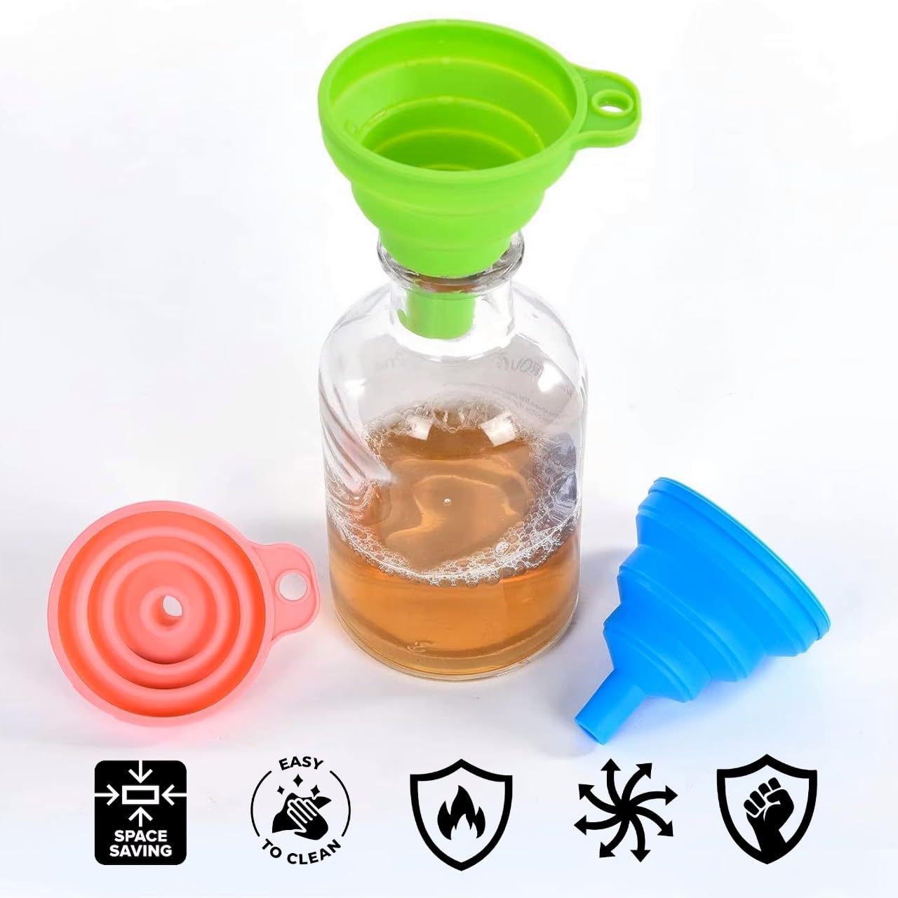 Collapsible Water Bottle - Ensemble d'entonnoirs pliables en silicone –