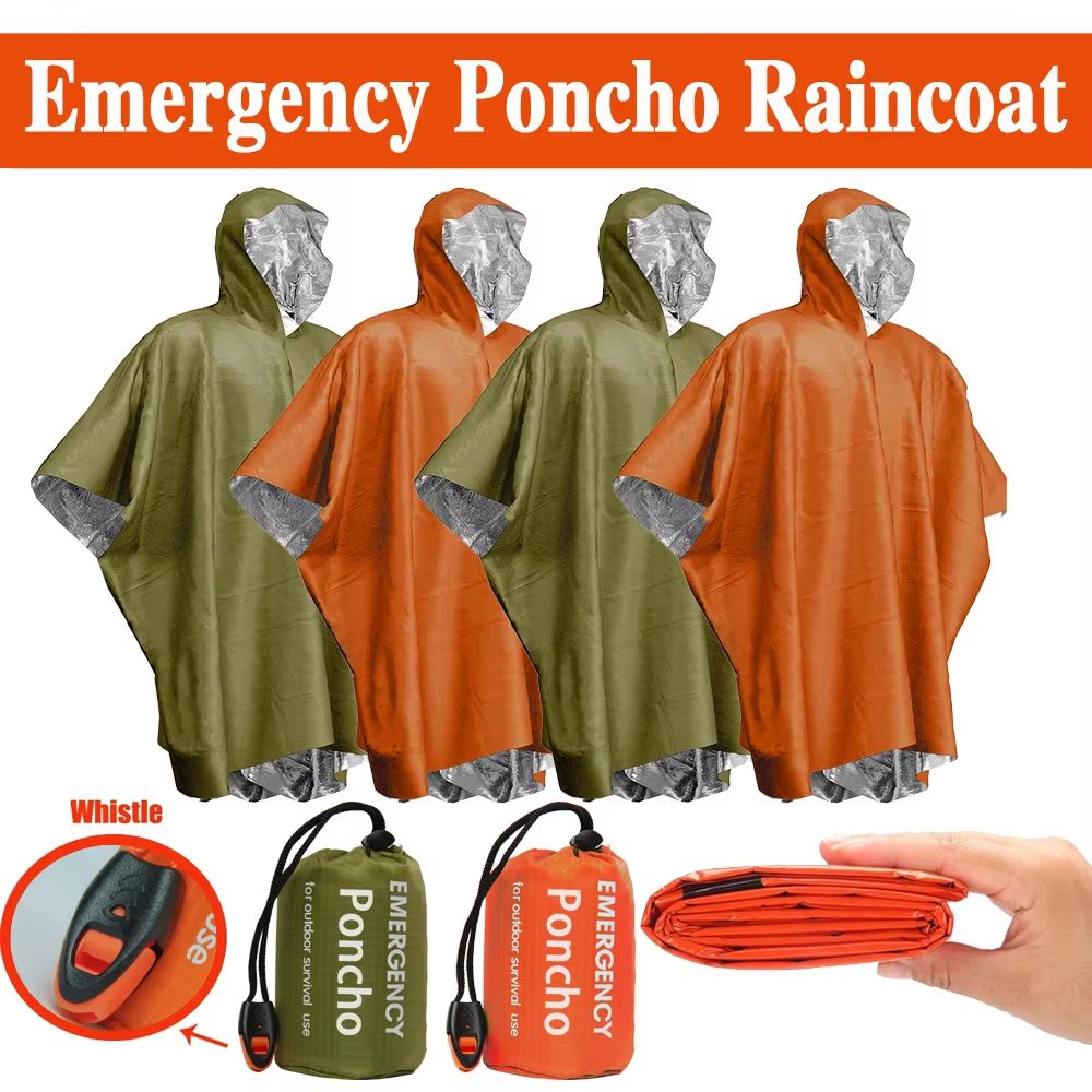 Camping Rain Poncho - Poncho de pluie d'urgence, couverture thermique,