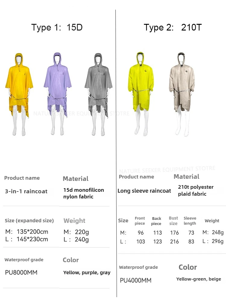 Housse imperméable 15D/210T, P - Camping Rain Poncho avis et prix